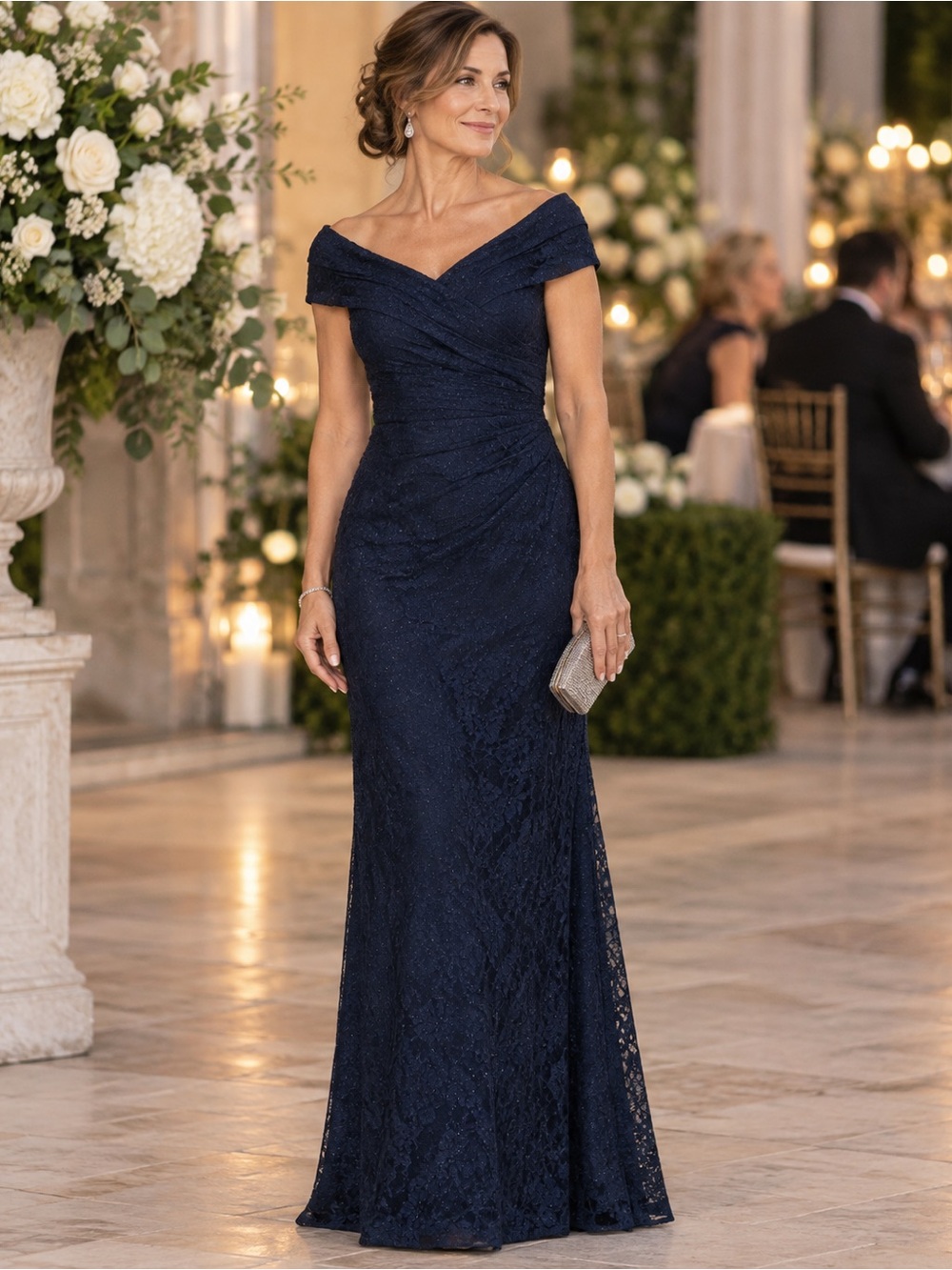 NEW La Femme Lace Off The Shoulder Cap Sleeve Evening Dress Nordstrom $400